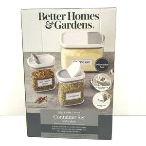 Better Homes & Gardens Shake & Store 3 Pack Container Set with Labels New